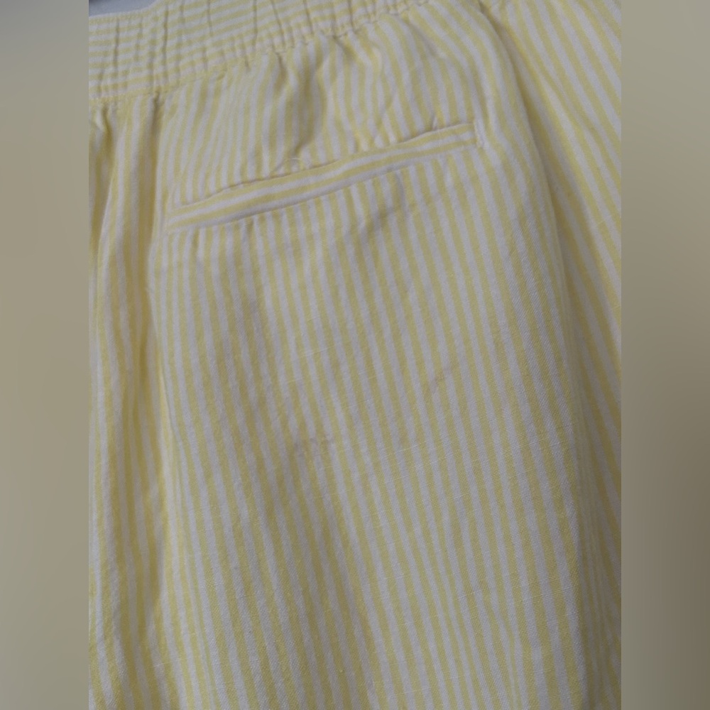 Loft Fluid Linen Blend Striped Wide Leg Crop Pants Yellow White Small Lined - Picture 4 of 8